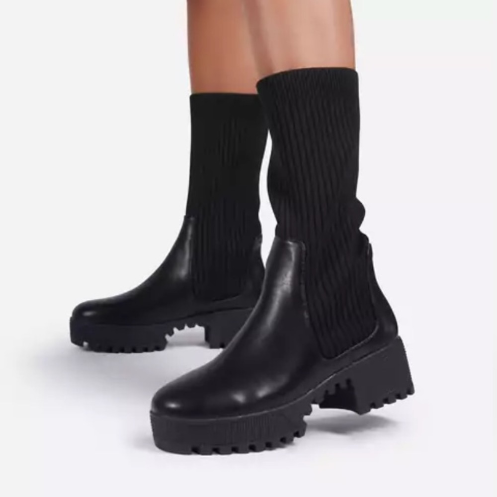 ⛓🔪 Chunky black mid calf boots ☠️🖤🔪